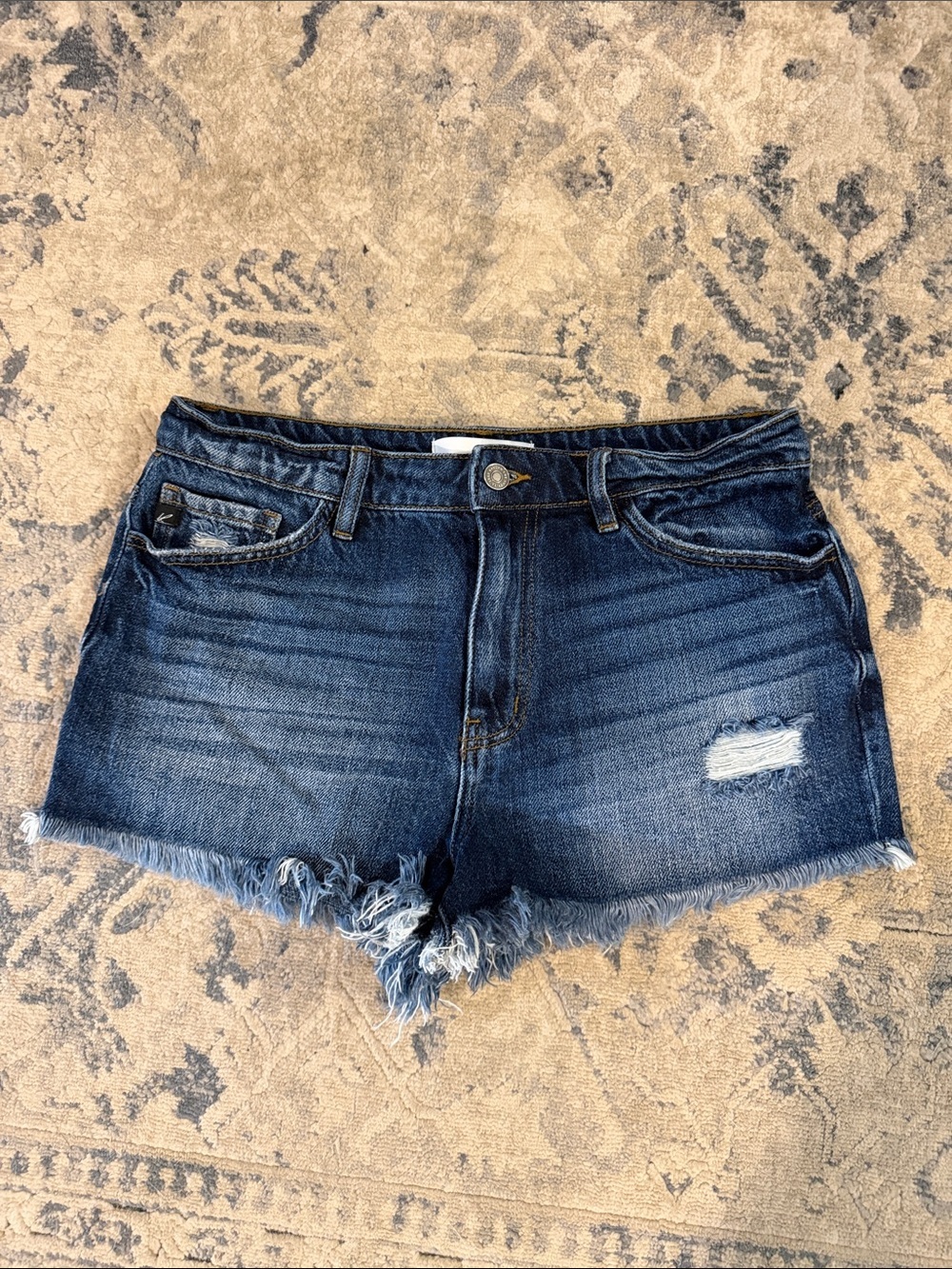 Kancan Women's Dark Blue Denim Frayed Hem Shorts Size 9/28